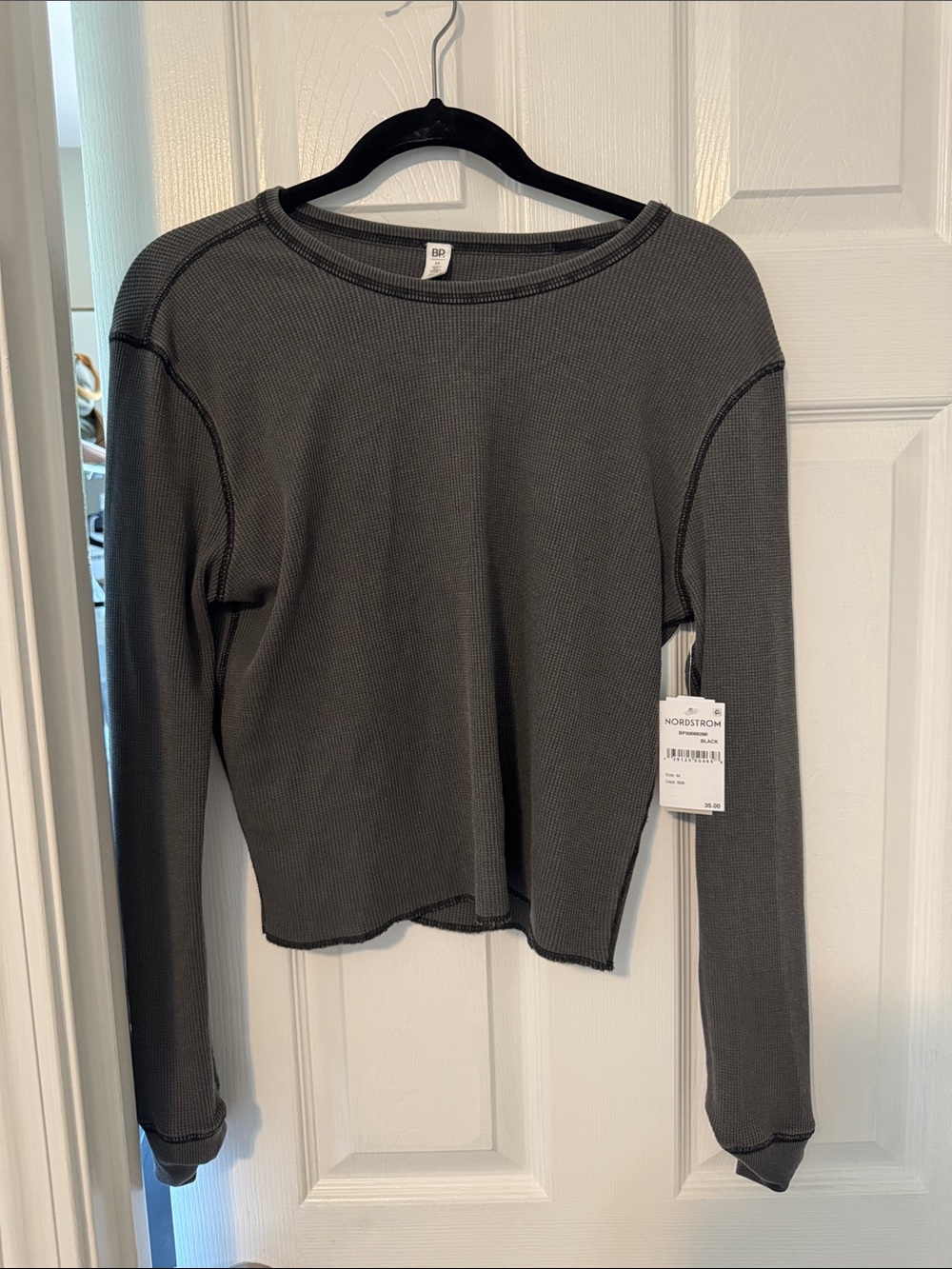 Nordstrom Bp Charcoal Waffle Knit Long-Sleeve Top NWT